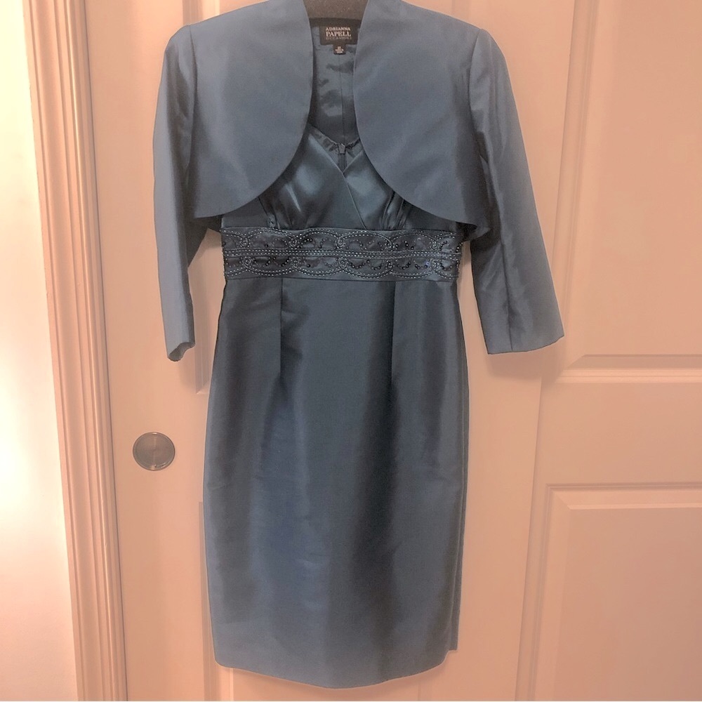 Adrianna Papell Petite Beaded Silk Cocktail Party Jacket Dress